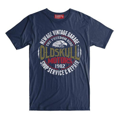 T-Shirt OLDSKULL Express HD N°62 Navy Blue – Eagle Motor - Motorcycle design OBAWI Tee-shirts store